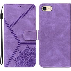 Coque Pour Iphone 8 / Iphone Se 2020 / Iphone Se 2022, Pu Cuir A Rabat Flip Housse Etui Pour Iphone 6 / Iphone 7 Avec Motif Dessin Mandala Fleur, Etui Case Antichoc Cover Portefeuille, Violet