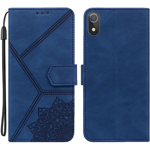 Coque Pour Iphone Xr, Pu Cuir A Rabat Flip Housse Etui Pour Iphone Xr 6.1"" Avec Motif Dessin Mandala Fleur, Etui Case Antichoc Cover Portefeuille, Bleu