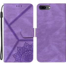 Coque Pour Iphone 7 Plus, Pu Cuir A Rabat Flip Housse Etui Pour Iphone 8 Plus Avec Motif Dessin Mandala Fleur, Etui Case Antichoc Cover Portefeuille, Violet