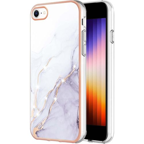 Coque Pour Iphone 7 / Iphone 8, Marbre Motif Design Slim Antichoc Flexible Bumper Silicone Case Cover Housse Etui De Protection Anti-Choc Coque Pour Iphone Se 2020 / Iphone Se 2022, Blanc
