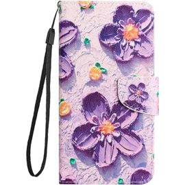 Coque Pour Iphone 7 / Iphone 8 Housse Mignonne Design Motif Dessin Coque Pu Etui En Cuir Portefeuille Flip Case Pour Iphone Se 2020 / Iphone Se 2022 Etui A Rabat Antichoc Cover, Fleur Mauve