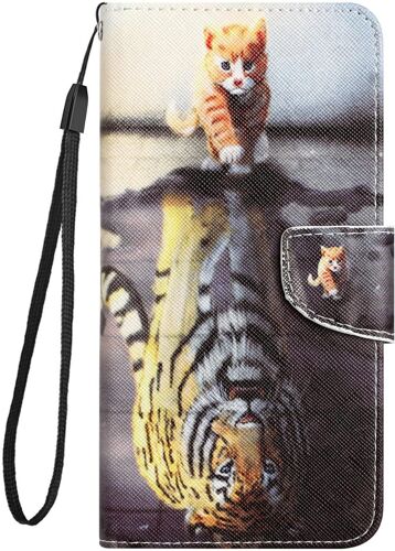 Coque Pour Iphone 13 Pro Max Housse Mignonne Design Motif Dessin Coque Pu Etui En Cuir Portefeuille Flip Case Pour Iphone 13 Pro Max Etui A Rabat Silikon Antichoc Cover, Tigre Et Chat