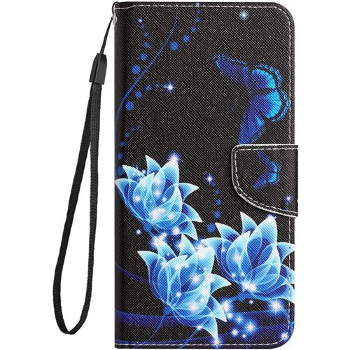 Coque Pour Xiaomi Redmi 10c Housse Mignonne Design Motif Dessin Coque Pu Etui En Cuir Portefeuille Flip Case Pour Redmi 10c Etui A Rabat Silikon Antichoc Cover, Papillon Bleu