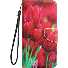 Coque Pour Samsung Galaxy A22 5g Housse Mignonne Design Motif Dessin Coque Pu Etui En Cuir Portefeuille Flip Case Pour Galaxy A22 5g Etui A Rabat Silikon Antichoc Cover, Tulipes Rouges