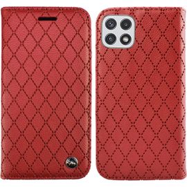 Coque Pour Samsung Galaxy A22 5g, Pu Cuir A Rabat Flip Housse Etui Pour Samsung Galaxy A22 5g 6.6"" Avec Motif Dessin Retro Gaufrage, Etui Case Antichoc Cover Portefeuille, Rouge