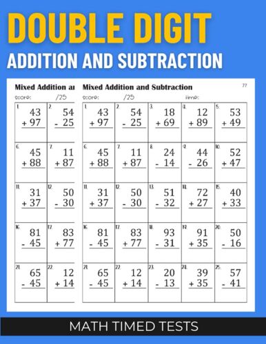 Math Timed Tests: Double Digit Addition And Subtraction