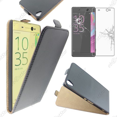 Ebeststar ® Pour Sony Xperia Xa Ultra, Xa Ultra Dual - Housse Coque Etui En Pu Cuir À Rabat Ultra Fine (Slim Case) + Film Protection Écran En Verre Trempé, Couleur Noir