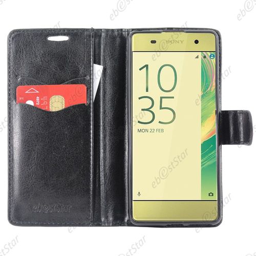 Ebeststar ® Housse Portefeuille Coque Etui Protection Folio + Vitre Anti Casse Film Écran Verre Trempé Pour Sony Xperia Xa, Xa Dual, Couleur Noir
