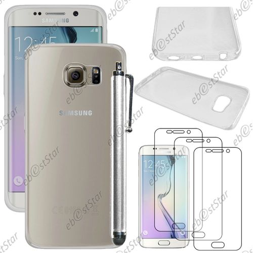 Ebeststar ® Pour Samsung Galaxy S6 Edge Sm-G925f G925 - Housse Etui Coque Silicone Gel Souple Ultra Fine 0,5mm Et Invisible + Stylet + 3 Film Écran, Couleur Transparent