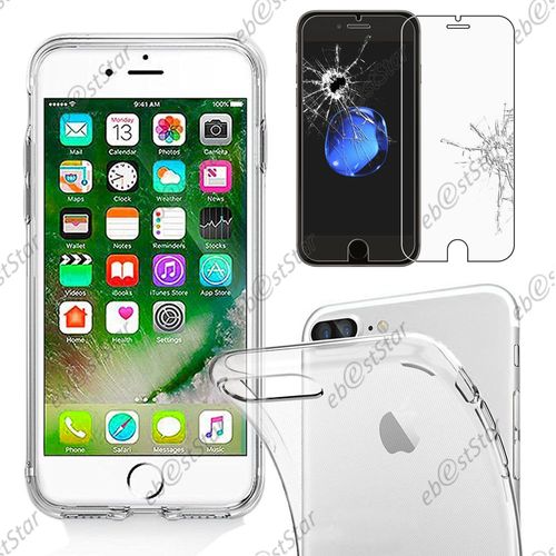 Ebeststar ® Pour Apple Iphone 7 Plus Écran 5,5" - Housse Etui Coque Silicone Gel Souple Ultra Fine 0,5mm Et Invisible + Film Protection Écran En Verre Trempé, Couleur Transparent