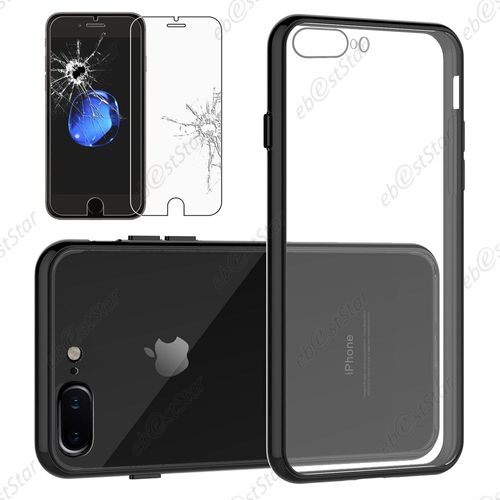 Ebeststar ® Pour Apple Iphone 7 Plus Écran 5,5" - Coque Fusion Rigide Crystale Avec Contour Bumper Silicone Gel + Film Protection Écran En Verre Trempé, Couleur Transparent / Noir