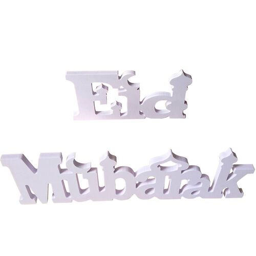 Eid Mubarak Letters Sign White PVC Pendentif Party Décorations de table à manger