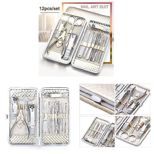 12pcs / set Nail Manucure Pédicure Set Clipper Scissors Tweezers Tool avec étui pour Nail Art
