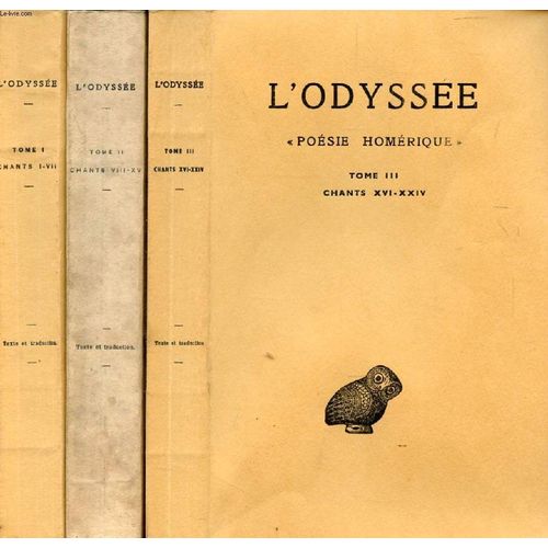 L'odyssee, 'poesie Homerique', 3 Tomes (Chants I-Xxiv)