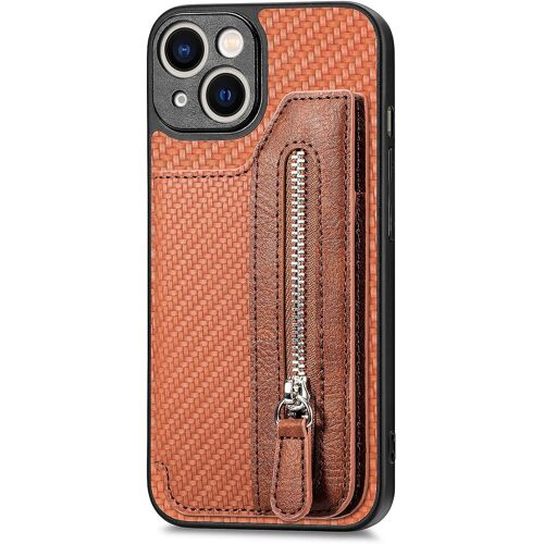 Coque iPhone 13, Portefeuille Etui Housse pour iPhone 13 Coque PU Cuir Flip etui a Rabat et Folio Clapet zippe Wallet Couverture pour iPhone 13,SD XW Brown
