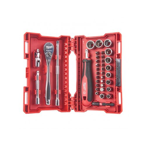 Coffret clés à cliquet 1/4" + douilles + embouts (38 pièces) | 4932479096 - Milwaukee