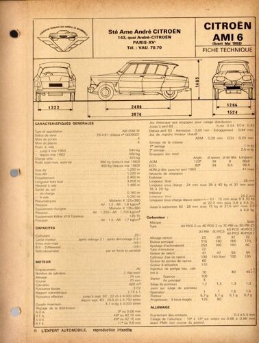 L'expert Automobile Fiche Technique  Citroën Ami 6 Avant Mai 68  N°49 