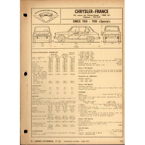 L'expert Automobile Chrysler France Simca 1100¿1100 « Spécial » N°68