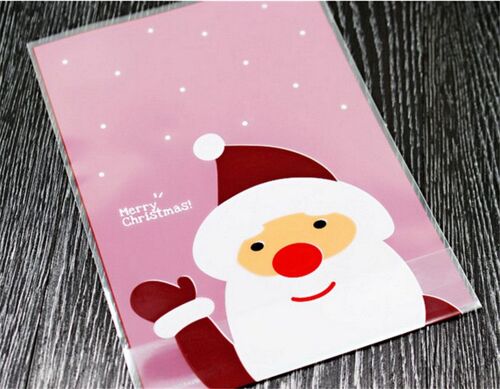 Sachets en plastique pour biscuits et bonbons, 100 pièces, emballage de cuisson, motif du père noël, cadeau de fête de noël