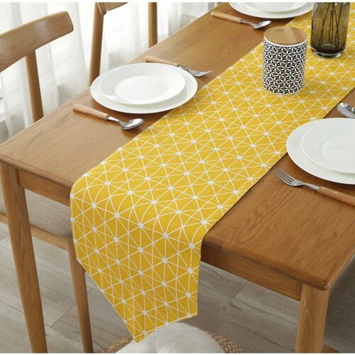 Chemin De Table En Coton Et Lin À Carreaux Jaune, Tapis De Lit Moderne Et Simple, Drapeau De Table À Thé, Hôtel, Maison