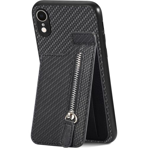 Coque iPhone XR, Portefeuille Etui Housse pour iPhone XR Coque PU Cuir Flip etui a Rabat et Folio Clapet zippe Wallet Couverture pour iPhone XR,SD XW Black