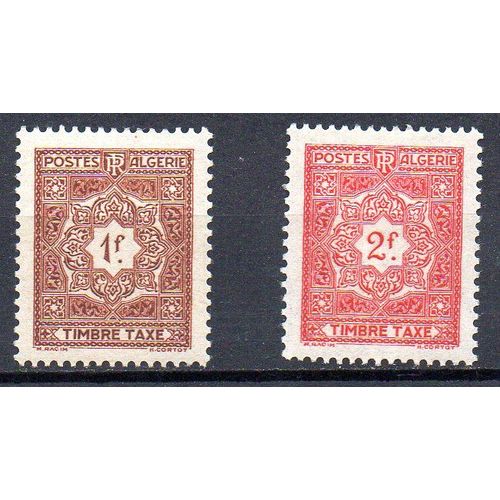 Algérie- Lot De 2 Timbres Neufs-Tbe- Timbre Taxe- Faciale 1f Brun Et 2f Rouge