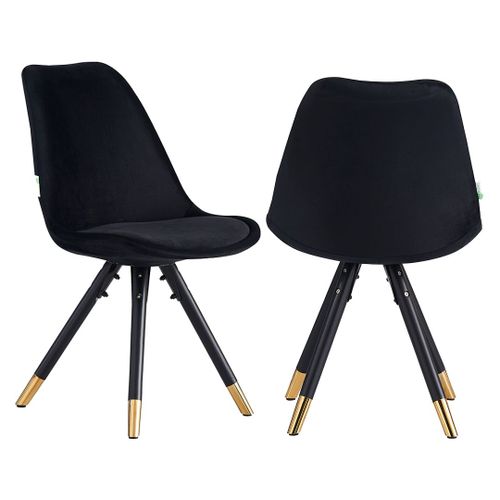 Chaise Scandinave En Velours Noir - Rembourrée - Pieds Obliques En Bois - Salle À Manger, Cuisine Ou Salon