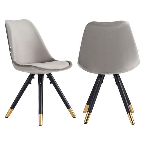 Chaise Scandinave En Velours Gris Foncé - Rembourrée - Pieds Obliques En Bois - Salle À Manger, Cuisine Ou Salon