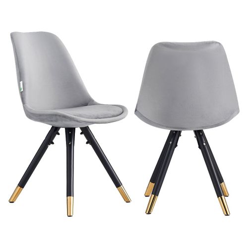 Chaise Scandinave En Velours Gris Clair- Rembourrée - Pieds Obliques En Bois - Salle À Manger, Cuisine Ou Salon