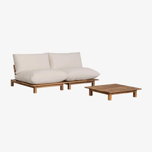 Salon De Jardin Avec Canapé Modulable Inclinable 2 Pièces Et Table Basse En Bois D'acacia Brina Beige Crème