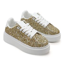 Baskets Femme Talons Hauts En Cuircologique Glitter Ps096 Doré Claireu
