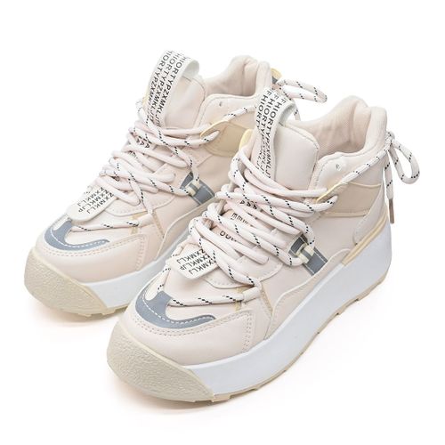 Baskets Femme Talons Hauts En Cuircologique Ps086 Beigeeu