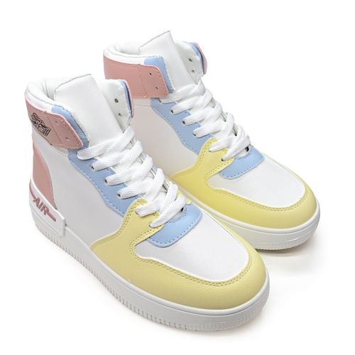 Baskets Femme Talons Hauts En Cuircologique Ps084 Blanc Avec Jauneeu