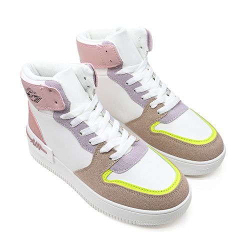 Baskets Femme Talons Hauts En Cuircologique Ps084 Blanc Avec Roseeu