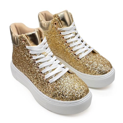 Baskets Femme Talons Hauts En Cuircologique Ps085 Glitter Doréeu