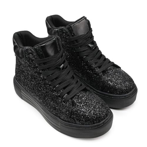 Baskets Femme Talons Hauts En Cuircologique Ps085 Glitter Noireu