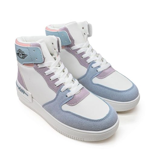 Baskets Femme Talons Hauts En Cuircologique Ps084 Blanc Avec Bleueu