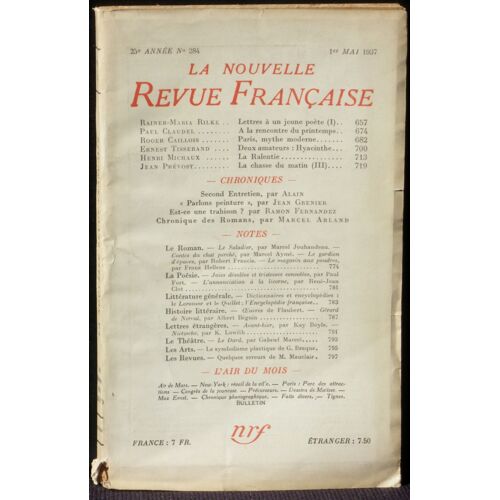 La Nouvelle Revue Française 284 1er Mai 1937 Be
