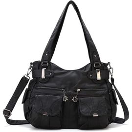 Grand Sacs Portés Epaule Femme Sac Bandoulieres Sacoche Étanche Cuir Pu Pour Achats Fête École Voyage Crossbody Hobo Bag Noir