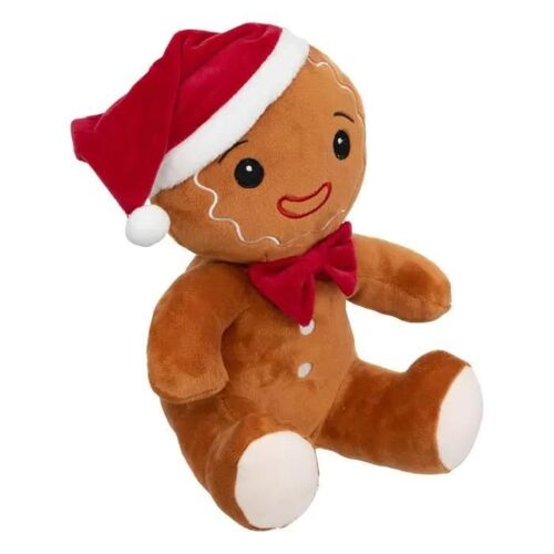 Déco de Noël Peluche Pain d'épice avec Bonnet de Père Noël H 25 cm - Feeric Christmas