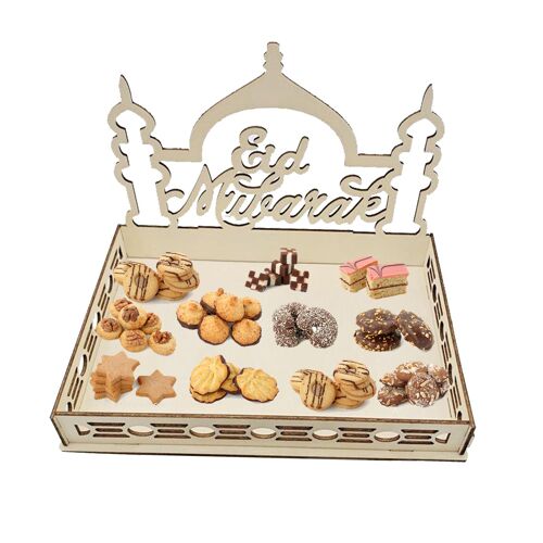 Assiette de fruits en bois pour l'Aïd Moubarak, décoration pour la maison, fête musulmane islamique Ramadan Kareem, Eid Al Adha