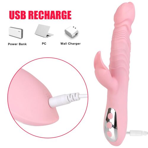 Vibromasseur Télescopique Double Stimulation Du Vagin Et Du Clitoris, Jouet Sexuel Chauffant Pour Femme