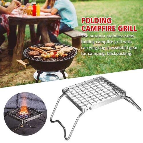 Grille Gravée En Acier Inoxydable, Gril Pliant, Portable, Robuste, Pour La Maison, En Plein Air, Barbecue, Sac À Dos, Mini Pique-Nique, Pour Le Camping