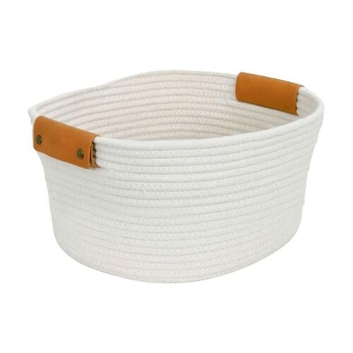 Mir De Rangement En Ulde Coton Tissé, Panier Décoratif Avec Cuir Foy, Panier Pour Pépinière De Bébé