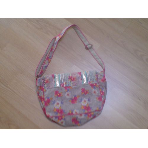 Besace Hippie Impression Grosses Fleurs Paillettes /Sequins