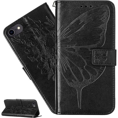 Coque Iphone 6s / Iphone 6,Portefeuille Etui Housse Pour Iphone 6s Coque Gaufrage Fleur Papillon Pu Cuir Flip Wallet Etui Coquille Couverture Pour Iphone 6s,Yb Die Black