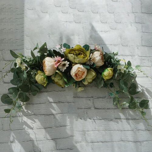 Couronne décorative de fleurs artificielles, guirlande de seuil de porte, décoration murale de fête de mariage à domicile