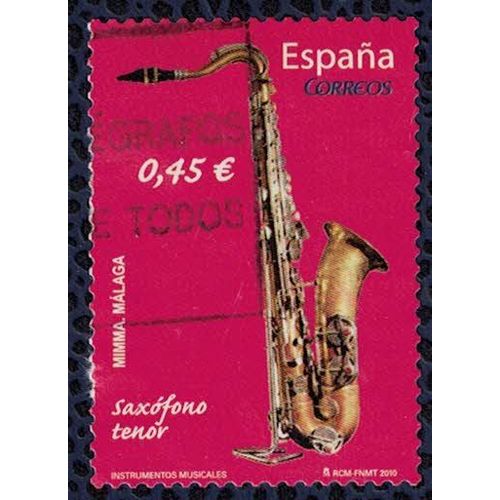 Timbre Oblitéré Used Stamp Selo Carimbado Saxofono Tenor 0,45¿ Instrumentos Musicales Espagne Spain Espanha Année 2010