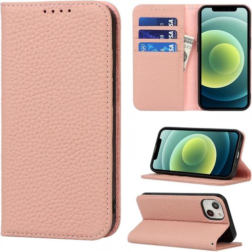 Coque Iphone 13,Etui Iphone 13,Flip Cuir Veritable Portefeuille Etui En Cuir,[4 Porte Carte][Magnetique],Housse Protection Etui Pour Iphone 13 - Rose