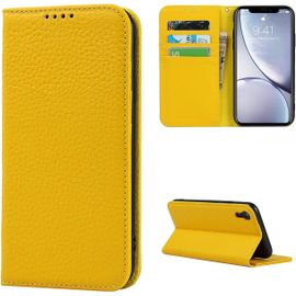 Copmob Coque Iphone Xr,Flip Cuir Veritable Portefeuille Etui En Cuir,[4 Fentes][Fermeture Magnetique],Housse Etuis A Rabat Etui De Protection Pour Iphone Xr - Jaune